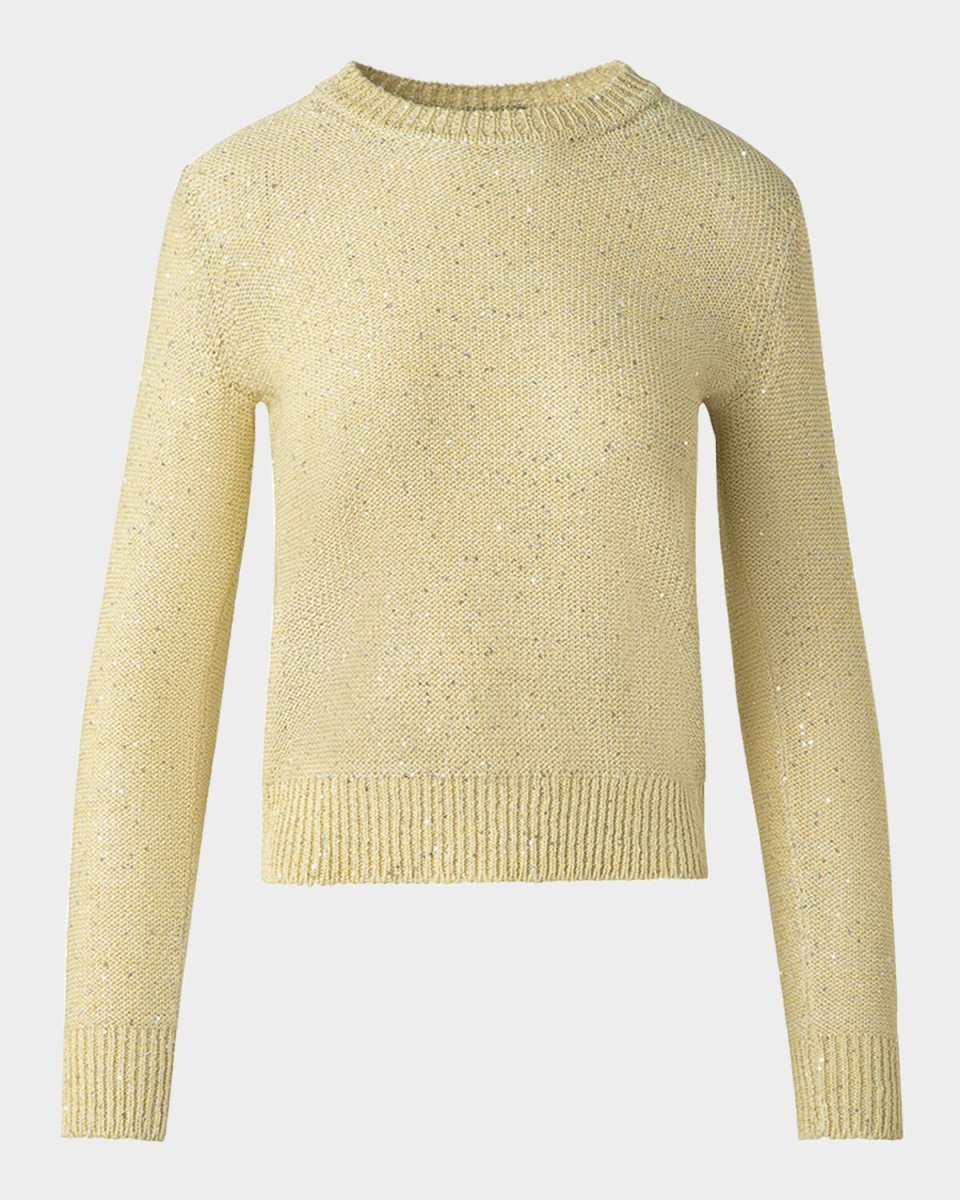 Micro Sequin Linen-Blend Crewneck Sweater